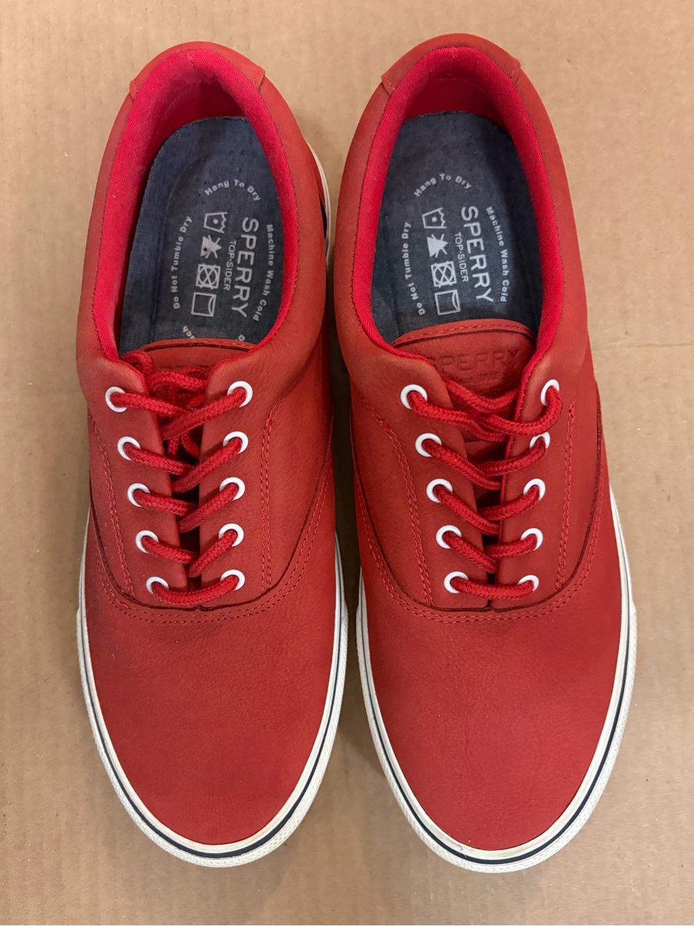 Sperry Men's Red Lace-Up Boat Shoes with White Trim
